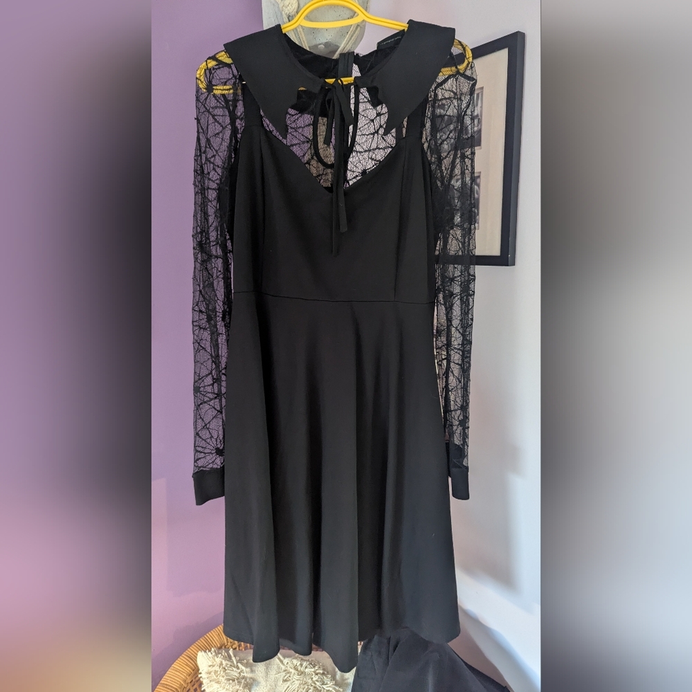 Voodoo Vixen Bat Collar Spider Web Dress